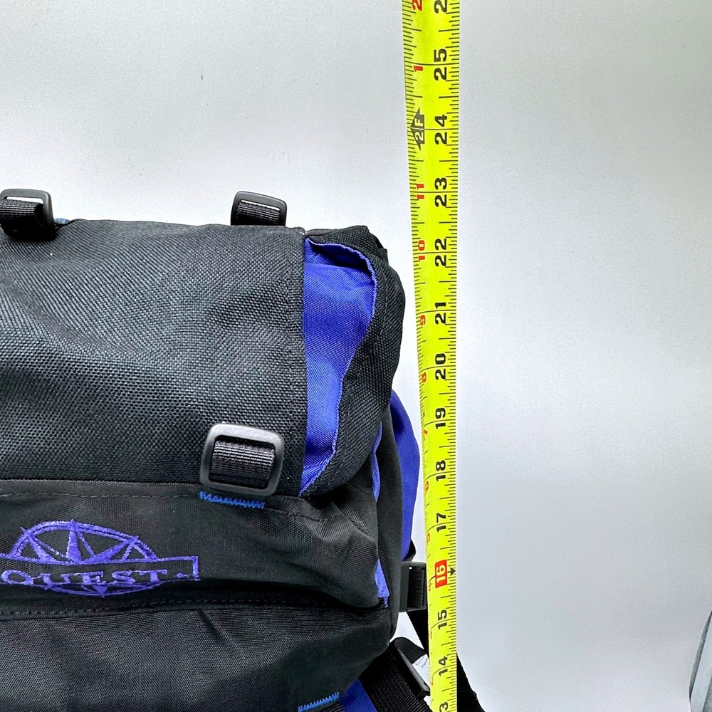 Quest Vintage Internal Frame Backpack Blue Black Geometric Hiking Trekking 22in - Picture 11 of 11